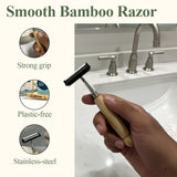 Sustainable Grooming Combo | Bamboo Razor + Natural Shaving Bar + Alum Aftershave Bar + Upcycled Cotton Pouch