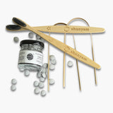 Shunyam Dental Kit Combo – 60 Toothpaste Tabs + 2 x Bamboo Brushes + 2 x Tongue Cleaners in a Cotton Pouch