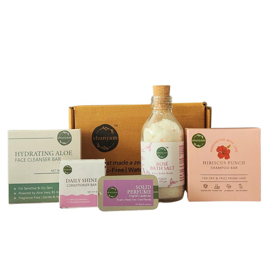 Shunyam Serenity Ritual Box | Shampoo Bar, Conditioner Bar, Facewash Bar, Bath Salt, Solid Perfume
