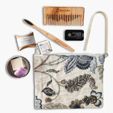 Sustainable Travel Kit| Bamboo Brush, Tongue Cleaner, Soap, Shampoo Bar, Neem Comb, Toothpaste Tabs, Cotton Pouch