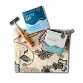 Sustainable Grooming Combo | Bamboo Razor + Natural Shaving Bar + Alum Aftershave Bar + Upcycled Cotton Pouch