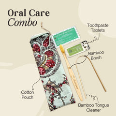 Sustainable Dental Kit – Bamboo Brush, Tongue Cleaner & 30 Toothpaste Tablets with Pouch