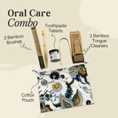 Shunyam Dental Kit Combo – 60 Toothpaste Tabs + 2 x Bamboo Brushes +  2 x Tongue Cleaners in a Cotton Pouch