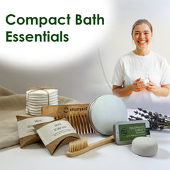 Sustainable Travel Kit| Bamboo Brush, Tongue Cleaner, Soap, Shampoo Bar, Neem Comb, Toothpaste Tabs, Cotton Pouch