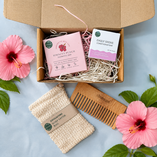 Shunyam Nourishing Hair Care Combo | Shampoo Bar, Conditioner Bar, Neem Comb, Soap Saver Bag
