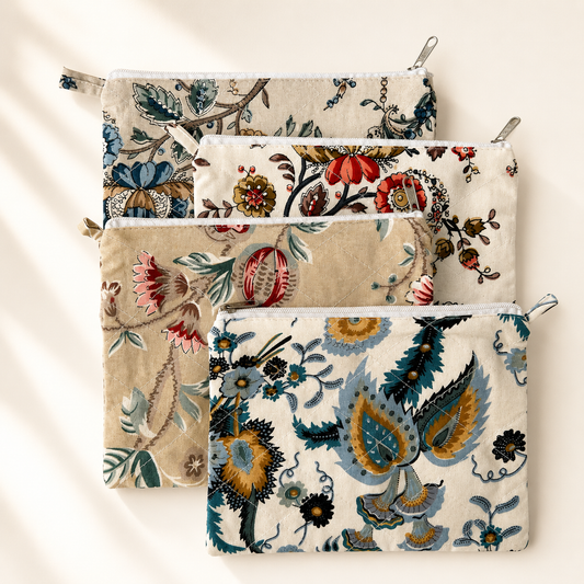 Multipurpose Cotton Pouch with Sanganeri Print (9 x 7 Inches)