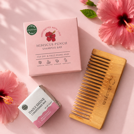 Shunyam Hair Care Combo – Shampoo Bar, Conditioner Bar & Neem Comb