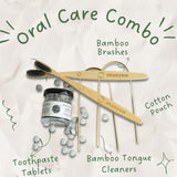 Shunyam Dental Kit Combo – 60 Toothpaste Tabs + 2 x Bamboo Brushes +  2 x Tongue Cleaners in a Cotton Pouch