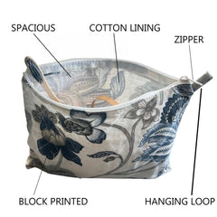 Multipurpose Cotton Pouch with Sanganeri Print (9 x 4 Inches)