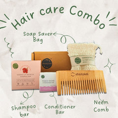 Shunyam Nourishing Hair Care Combo | Shampoo Bar, Conditioner Bar, Neem Comb, Soap Saver Bag