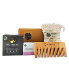 Shunyam Nourishing Hair Care Combo | Shampoo Bar, Conditioner Bar, Neem Comb, Soap Saver Bag