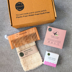 Shunyam Nourishing Hair Care Combo | Shampoo Bar, Conditioner Bar, Neem Comb, Soap Saver Bag